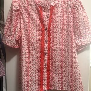 Floral Red and White Women's Top